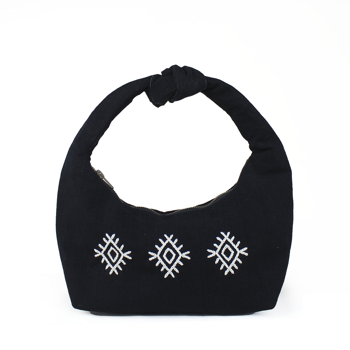 Aurora Shoulder Bag with Black and White Embroidery.