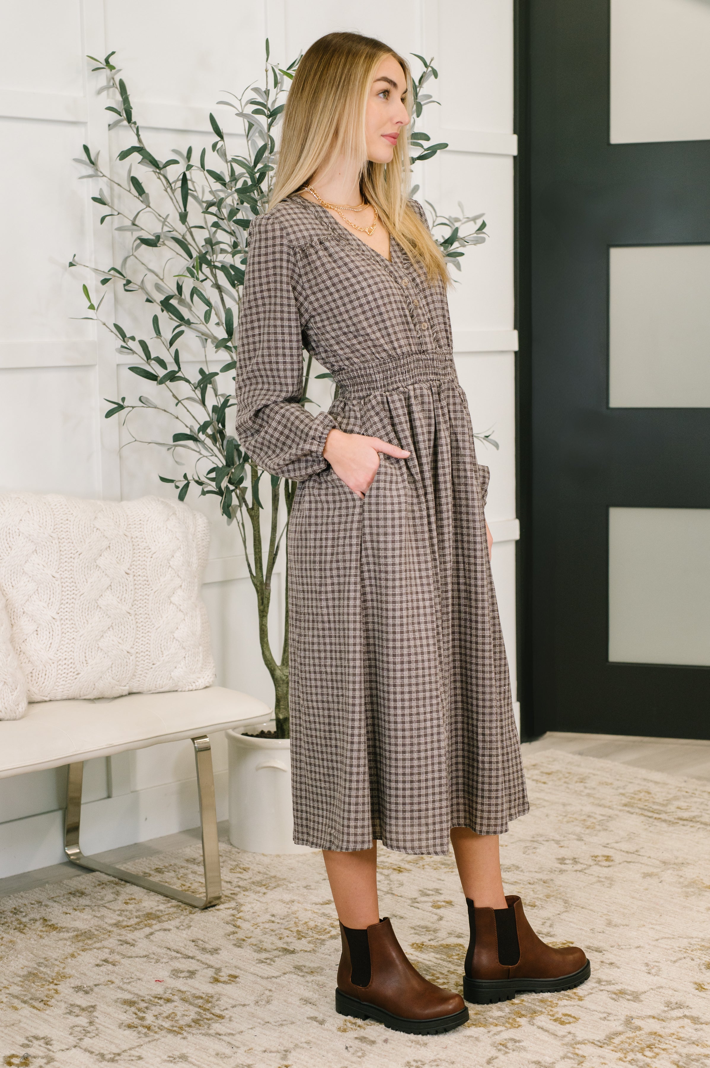 Fairytale Plot Plaid Midi Dress - Charming Charlie