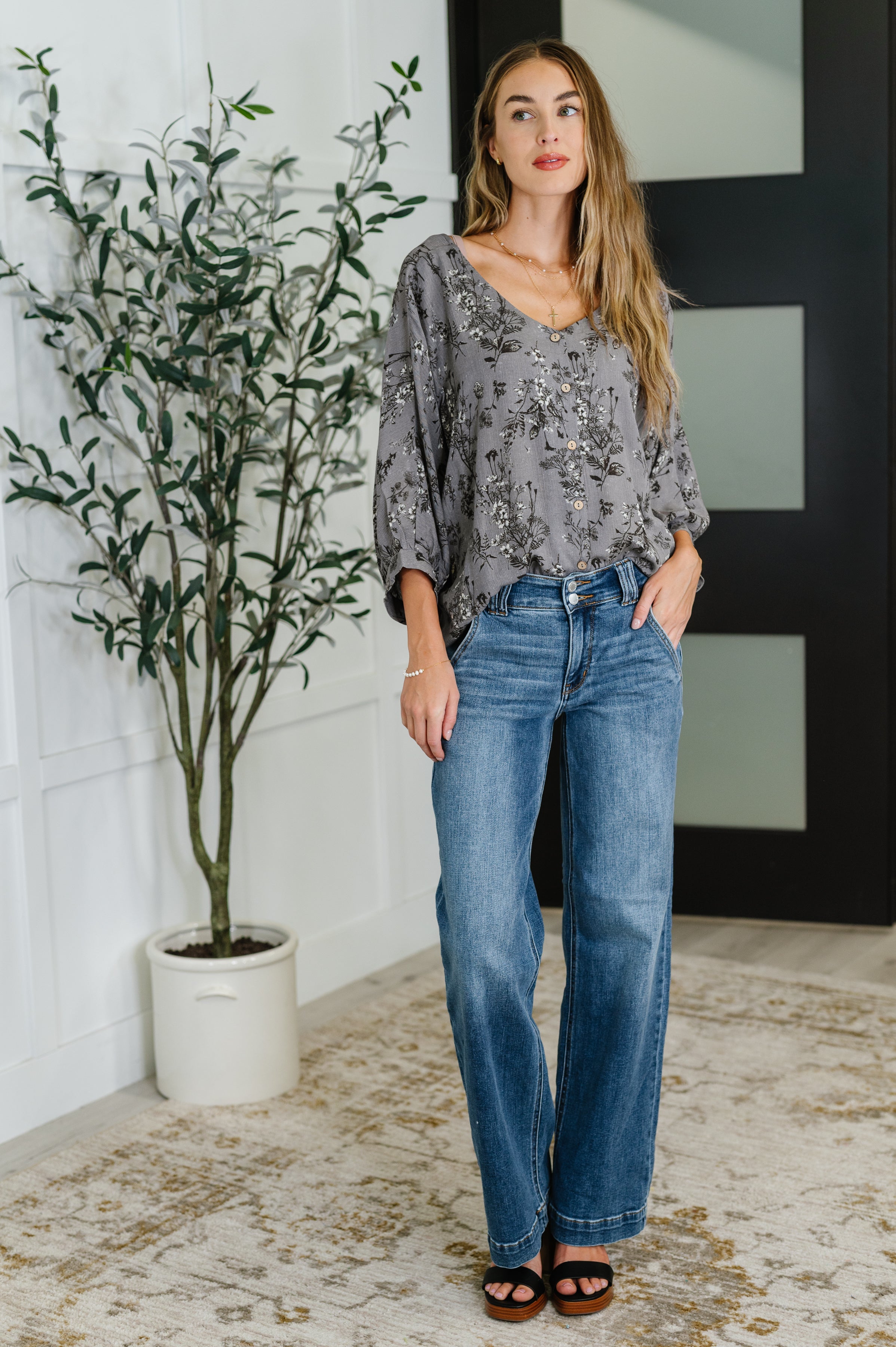 Falling in Deep Crinkle Woven Blouse Dune Grey - Charming Charlie