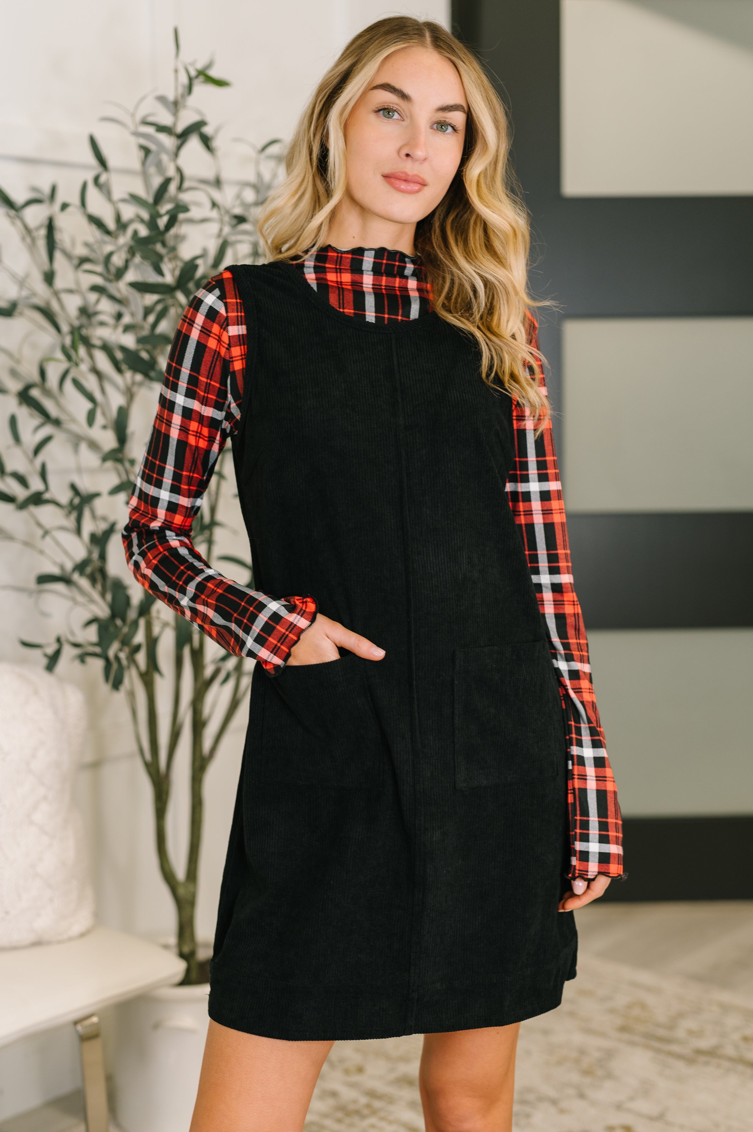 Feeling That Way Corduroy Dress in Black - Charming Charlie