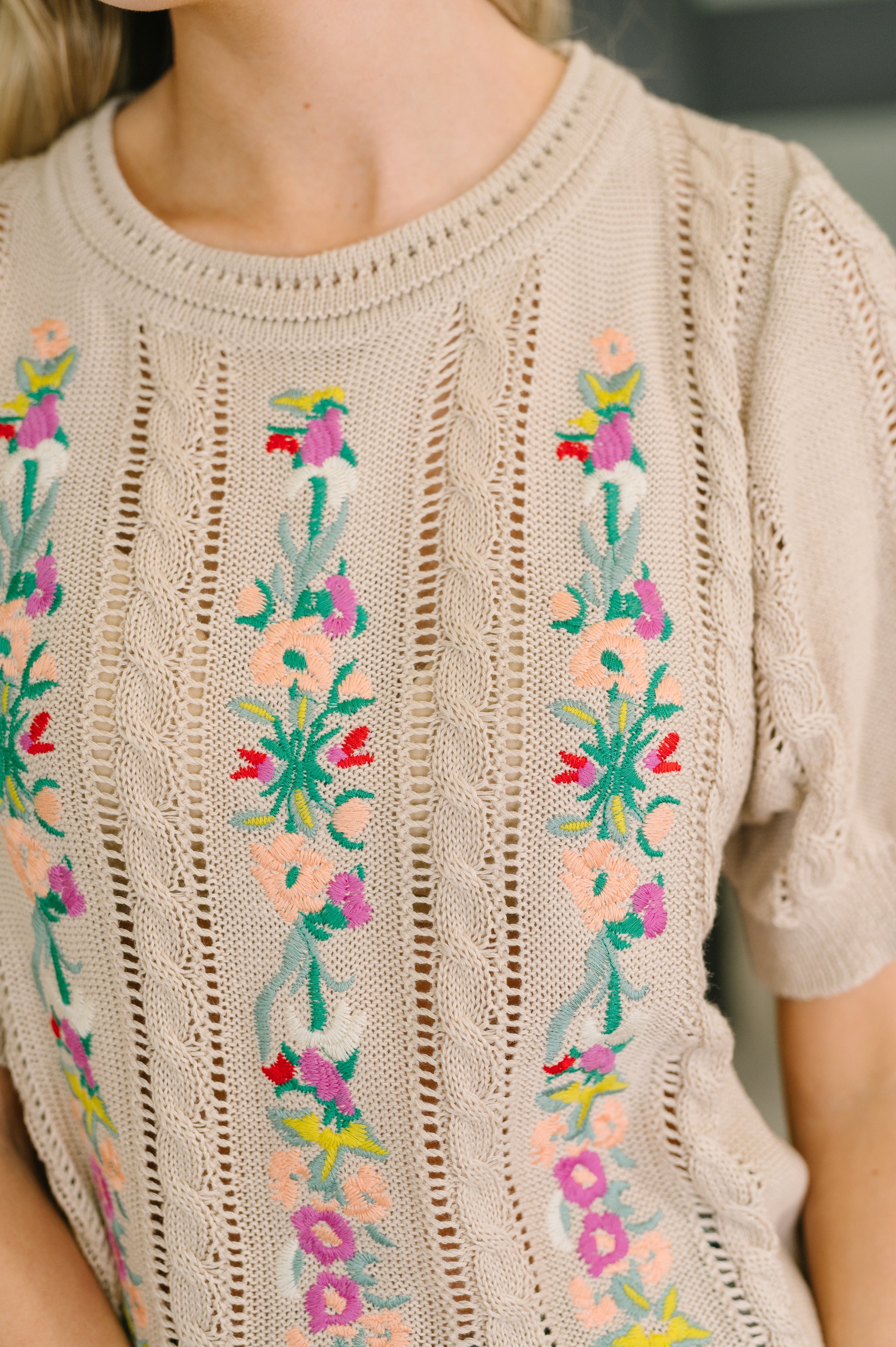 Feel so Fine Embroidered Knit Top - Charming Charlie