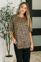 Feline Fine Ribbed Knit Relaxed Tee in Mocha - Charming Charlie