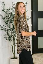 Feline Fine Ribbed Knit Relaxed Tee in Mocha - Charming Charlie