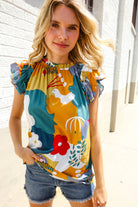 Be Bold Multicolor Abstract Print Flutter Sleeve Mock Neck Top - Charming Charlie