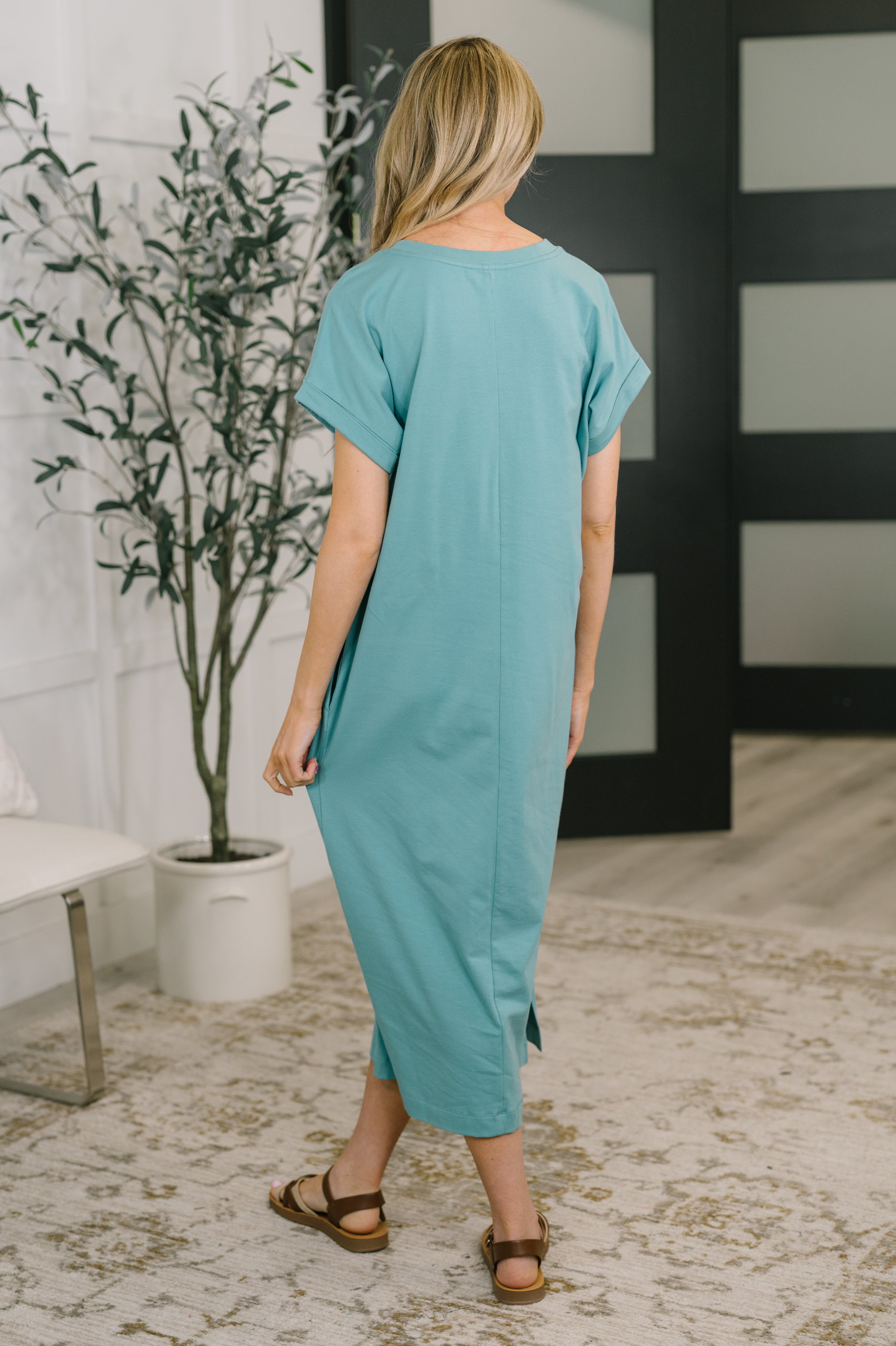 Fix You Right Up Short Sleeve Midi Dress in Dusty Teal – Charming Charlie