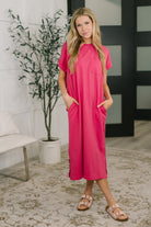 Fix You Right Up Short Sleeve Midi Dress in Hot Pink - Charming Charlie