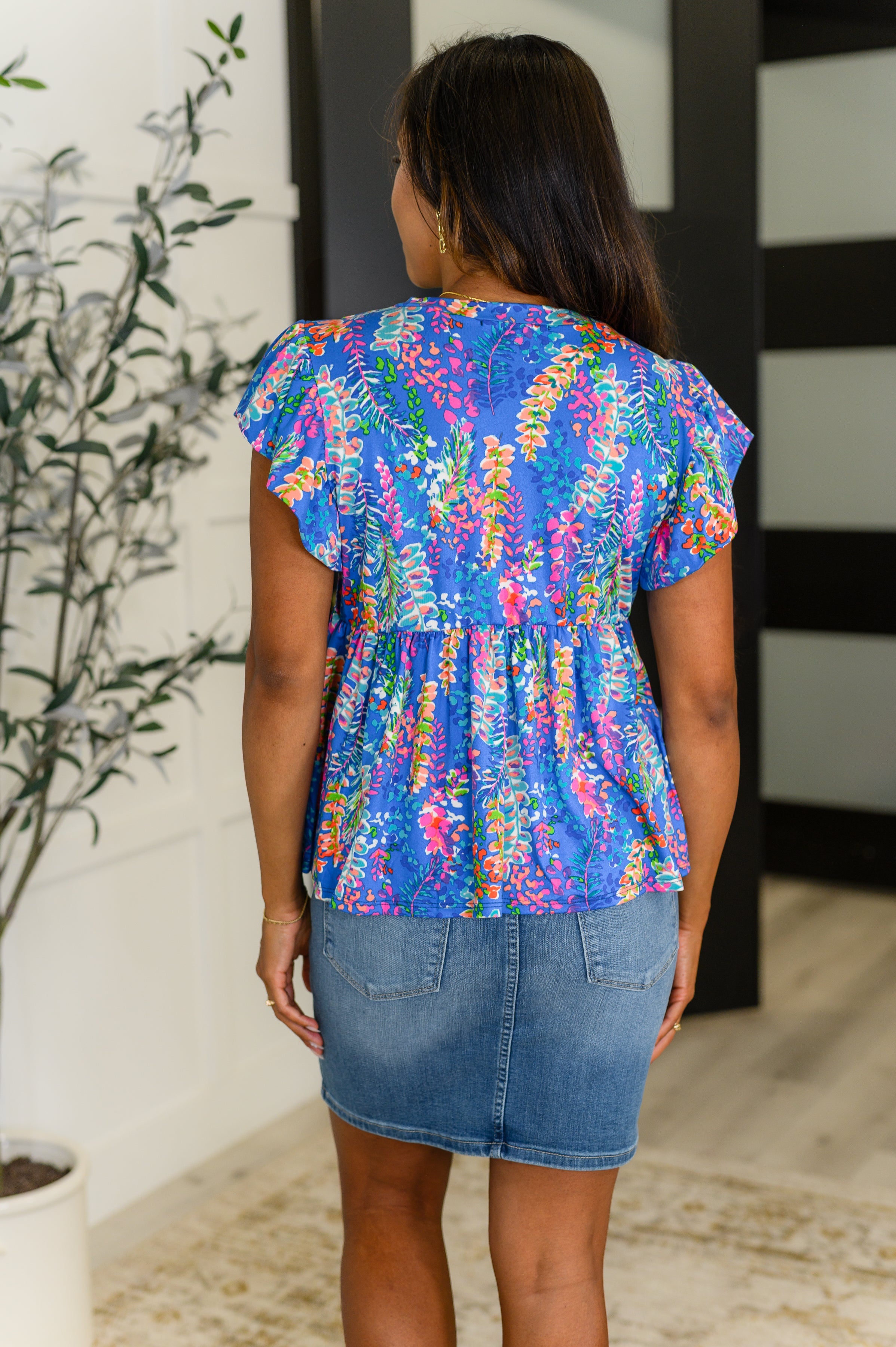 Flirt Alert Flutter Sleeve Top in Blue - Charming Charlie