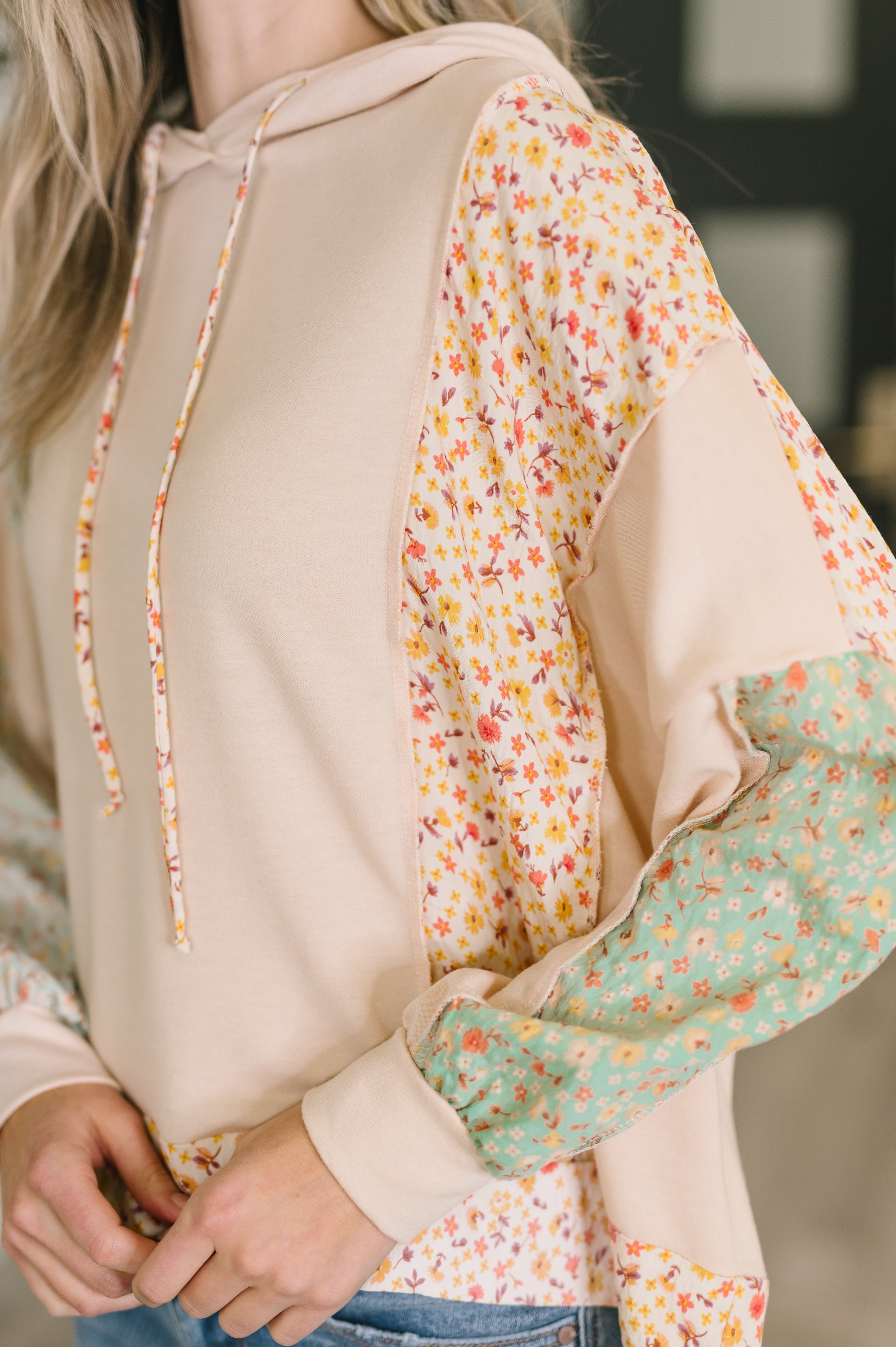 Floral Patchwork Hooded Pullover - Charming Charlie
