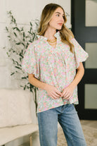 Flower Picking Notch Neck Blouse - Charming Charlie