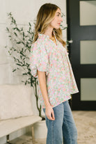 Flower Picking Notch Neck Blouse - Charming Charlie