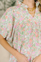Flower Picking Notch Neck Blouse - Charming Charlie