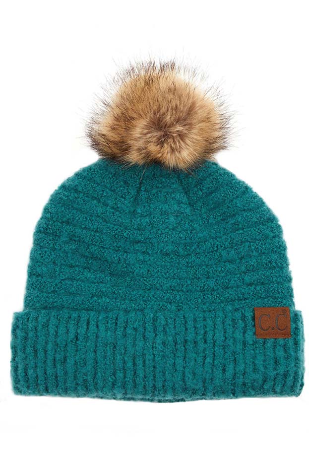 Forest Green C C Solid Boucle Yarn Beanie Hat With Pom, wear before going outside or into the cool air to stay warm and toasty with enriched luxe. You’ll want to reach for this toasty beanie to keep you incredibly warm in winter. Accessorize the fun way with this yarn beanie hat with pom. It's the autumnal touch you need to finish your outfit in perfect style. Beautiful winter gift accessory!