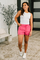 For the Love of the Game Mineral Wash Shorts in Fuchsia - Charming Charlie