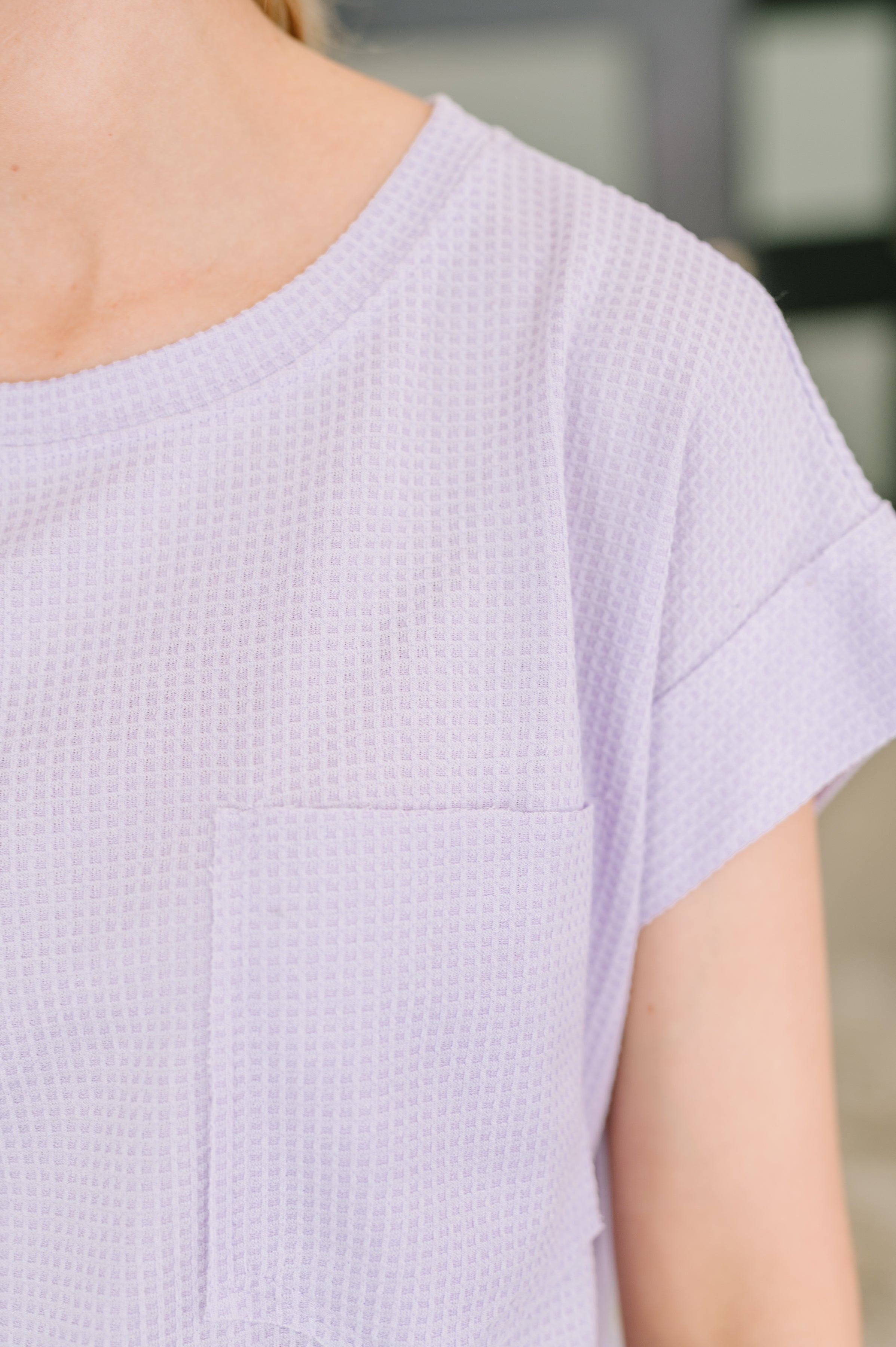 Foundation First Waffle Knit Relaxed Tee in Lilac - Charming Charlie