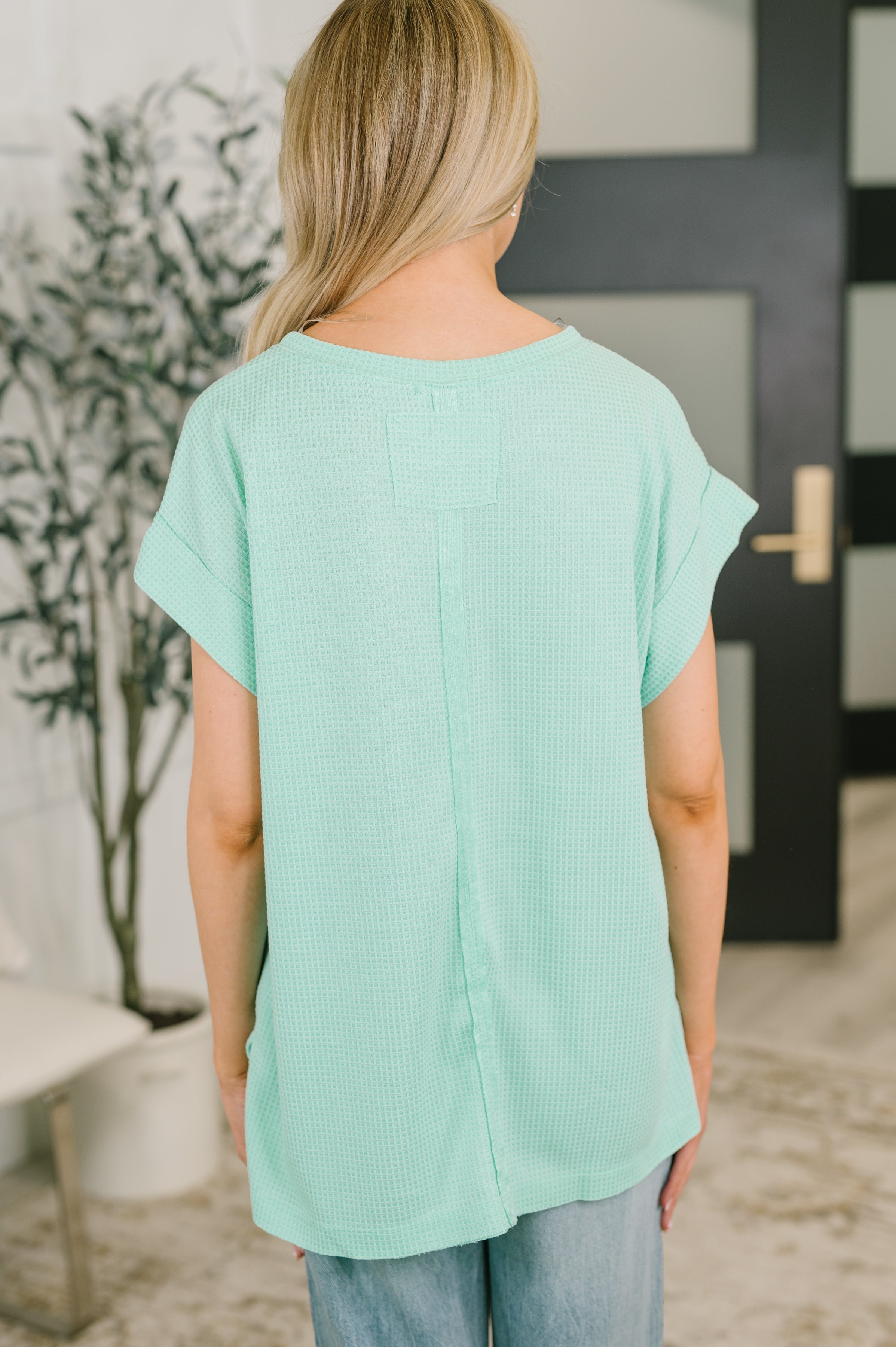 Foundation First Waffle Knit Relaxed Tee in Mint - Charming Charlie