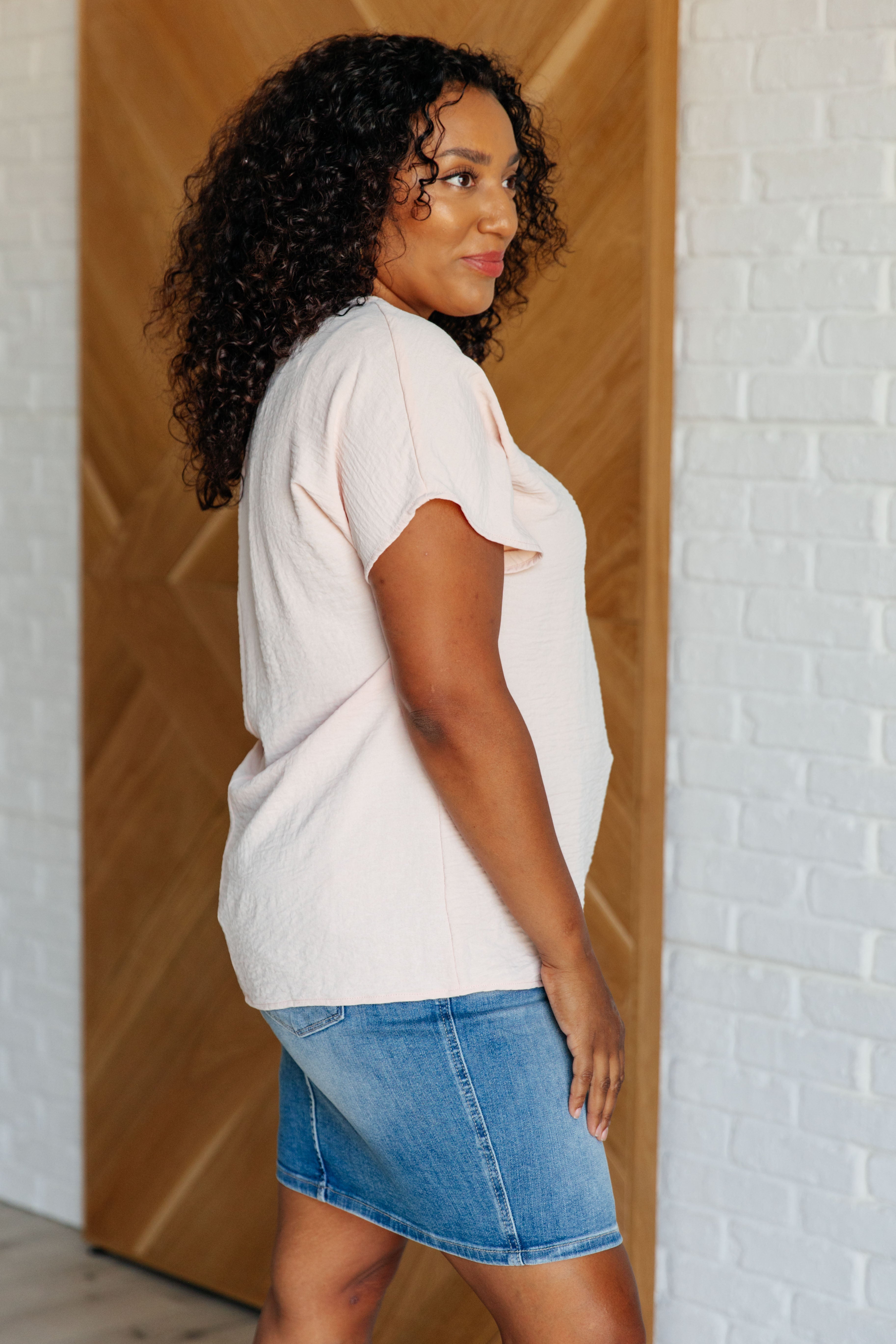 Frequently Asked Questions V-Neck Top in Blush - Charming Charlie