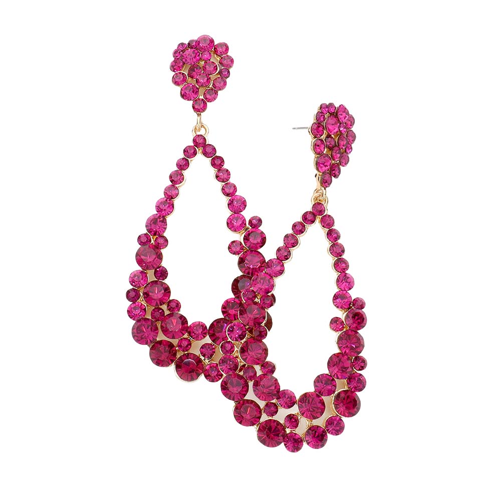 Fuchsia Crystal Bubble Cluster Teardrop Evening Earrings, These gorgeous Crystal pieces will show your class in any special occasion. The elegance of these crystal evening earrings goes unmatched. Perfect jewelry to enhance your look. Awesome gift for birthday, Anniversary, Valentine‚Äôs Day or any special occasion.