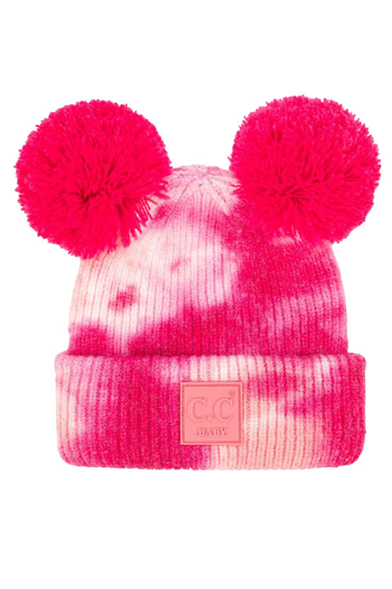 Fuchsia Pink C.C Tie Dye Baby Beanie C.C Rubber Patch Double Yarn Pom, before taking your baby  running out the door into the cool air, you’ll want to reach for this toasty beanie to keep your baby incredibly warm. Accessorize the fun way with this faux fur pom pom hat, it's the autumnal touch you need to finish your outfit in style. Awesome winter gift accessory! Perfect Gift Birthday, Christmas, Stocking Stuffer, Secret Santa, Holiday, Anniversary, Valentine's Day, Loved One.