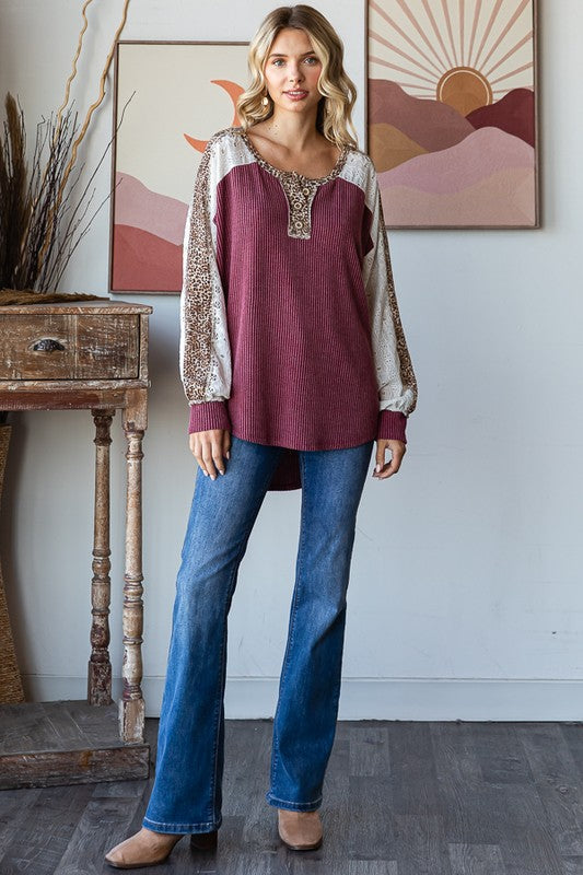 Bold Behavior Contrast Color Block Top in Burgundy - Charming Charlie