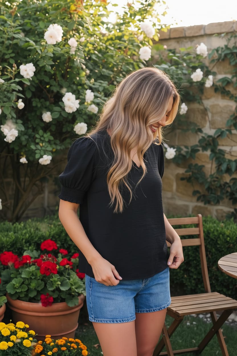 Bloom & Unwind Black Puff Sleeve Top - Charming Charlie