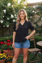 Bloom & Unwind Black Puff Sleeve Top - Charming Charlie