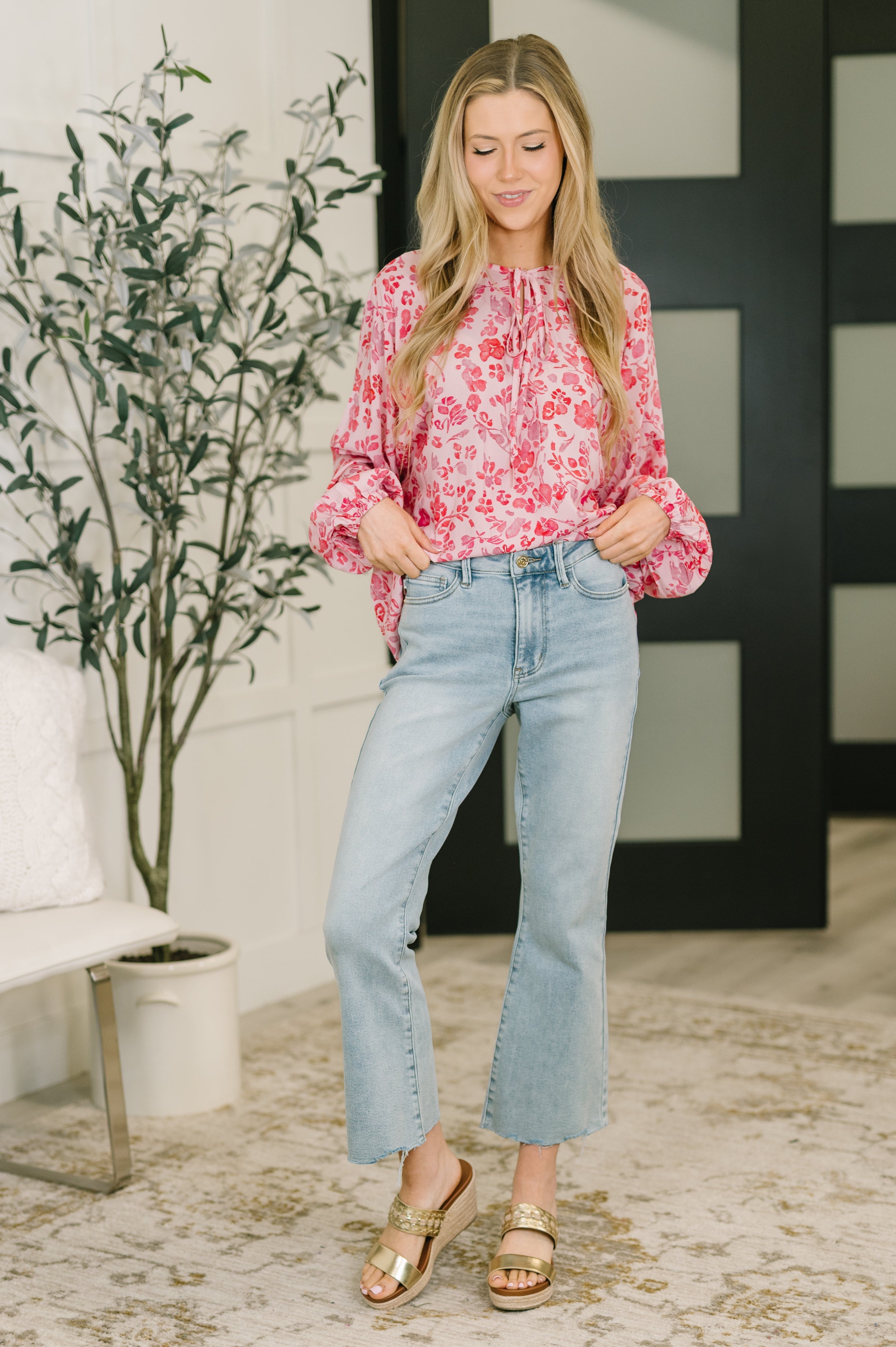 Garden Kiss V-Neck Puff Sleeve Blouse - Charming Charlie