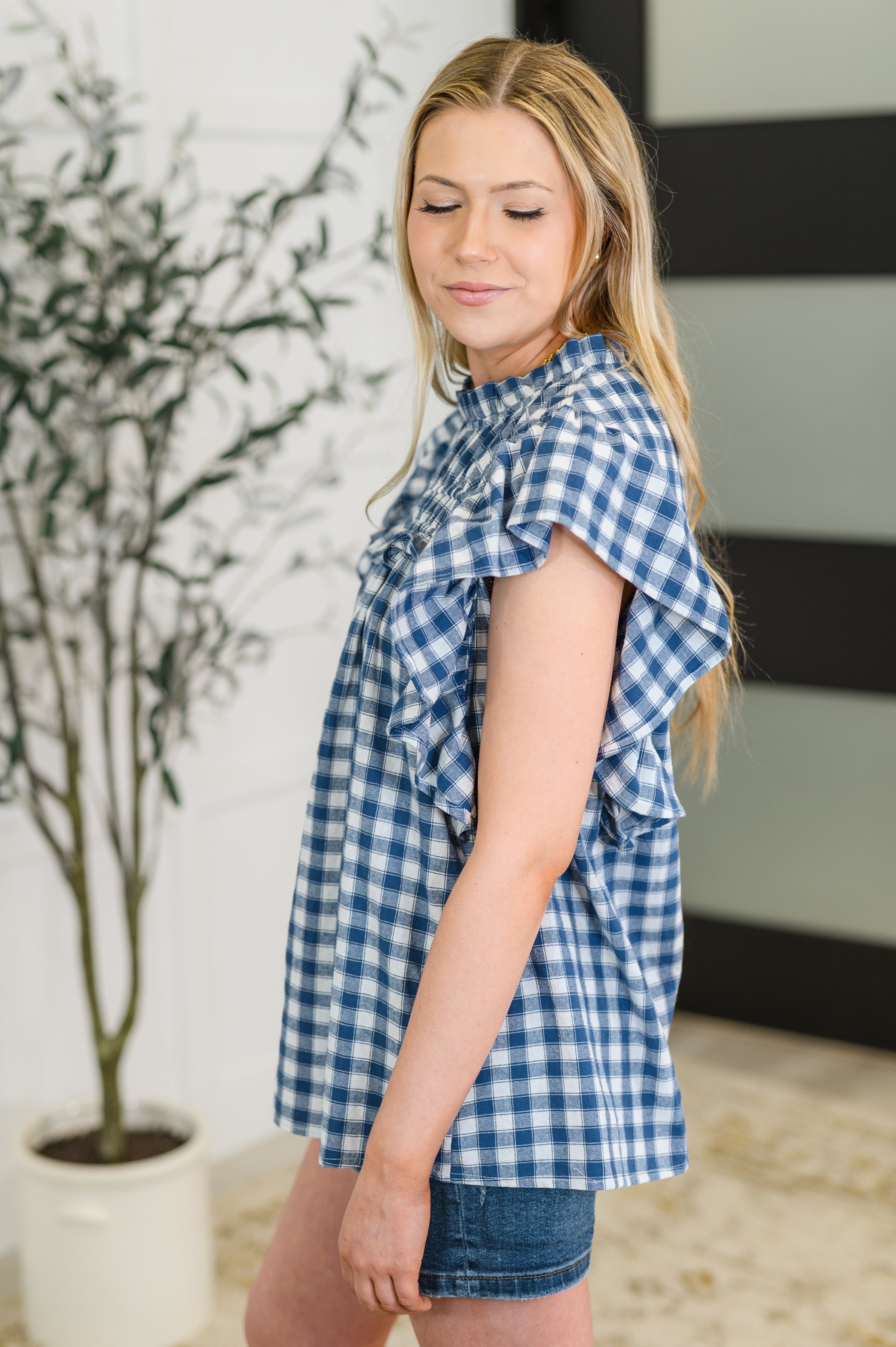 Garden at Goldenhour Flutter Sleeve Blouse in  Blue - Charming Charlie