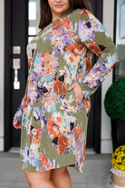 Generally Speaking V-Neck Dress in Olive Floral - Charming Charlie
