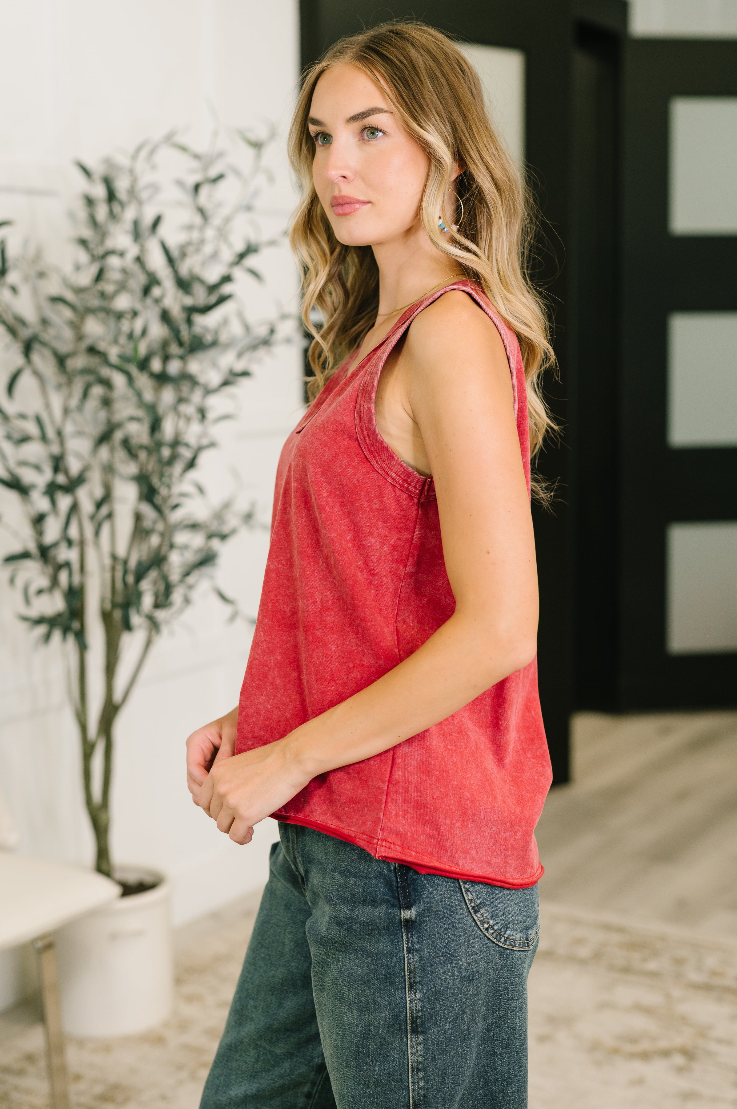 Get it Right V-Neck Mineral Wash Tank - Charming Charlie