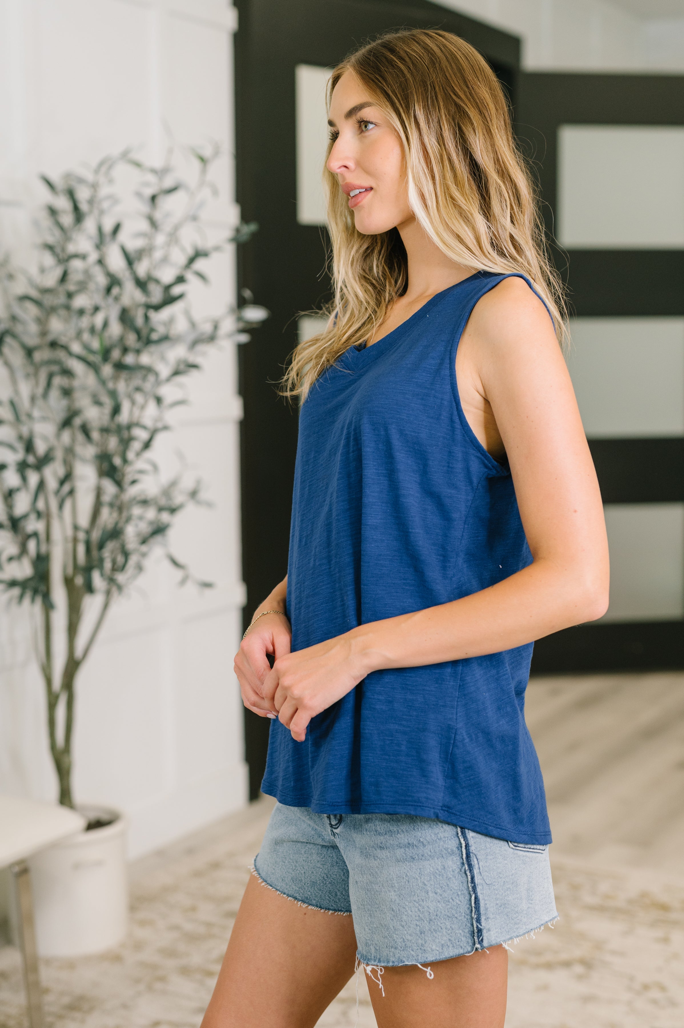 Getting Good V-Neck Tank in Navy - Charming Charlie