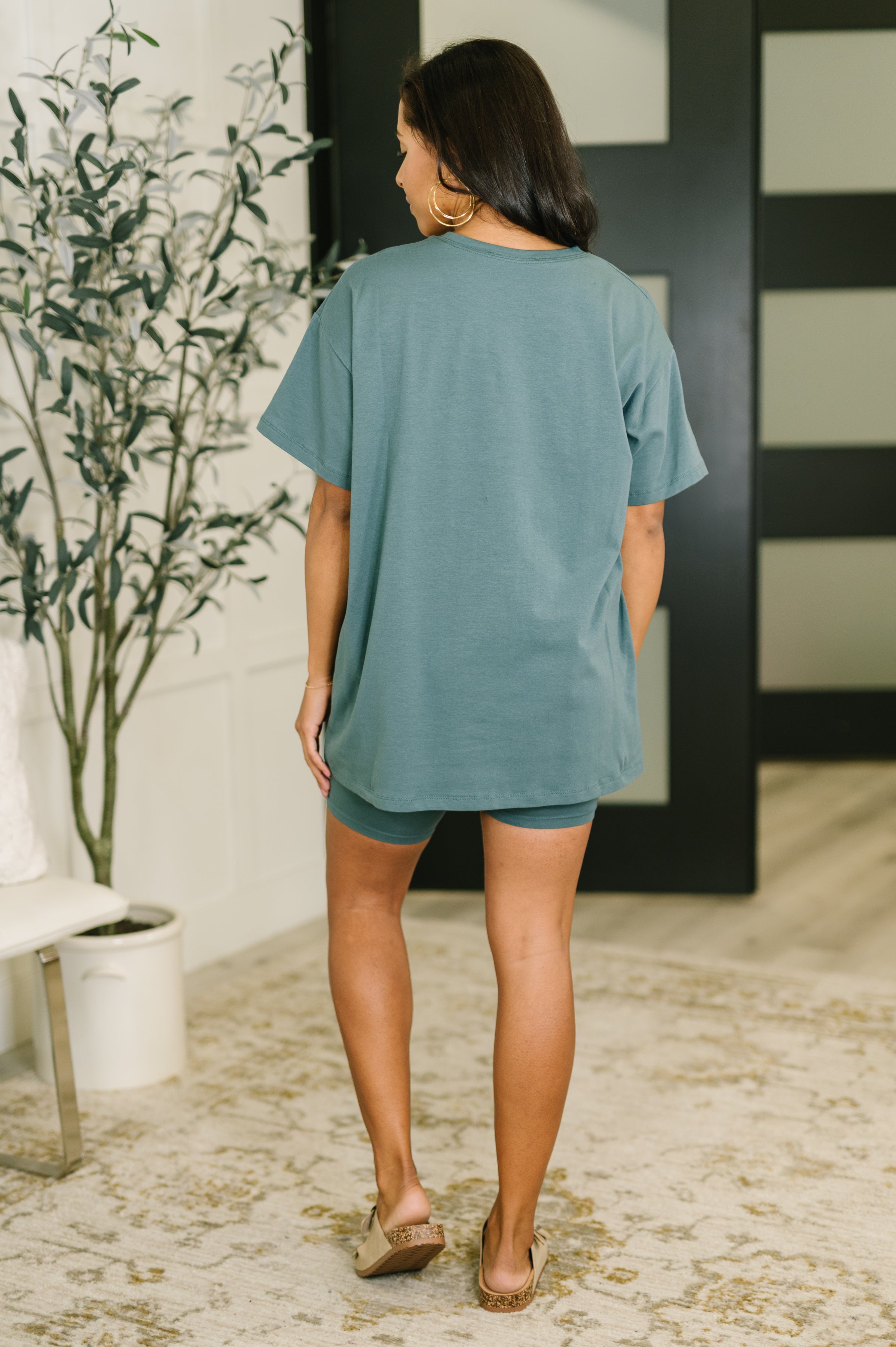 Going Far Top and Biker Short Set in Ash Jade - Charming Charlie