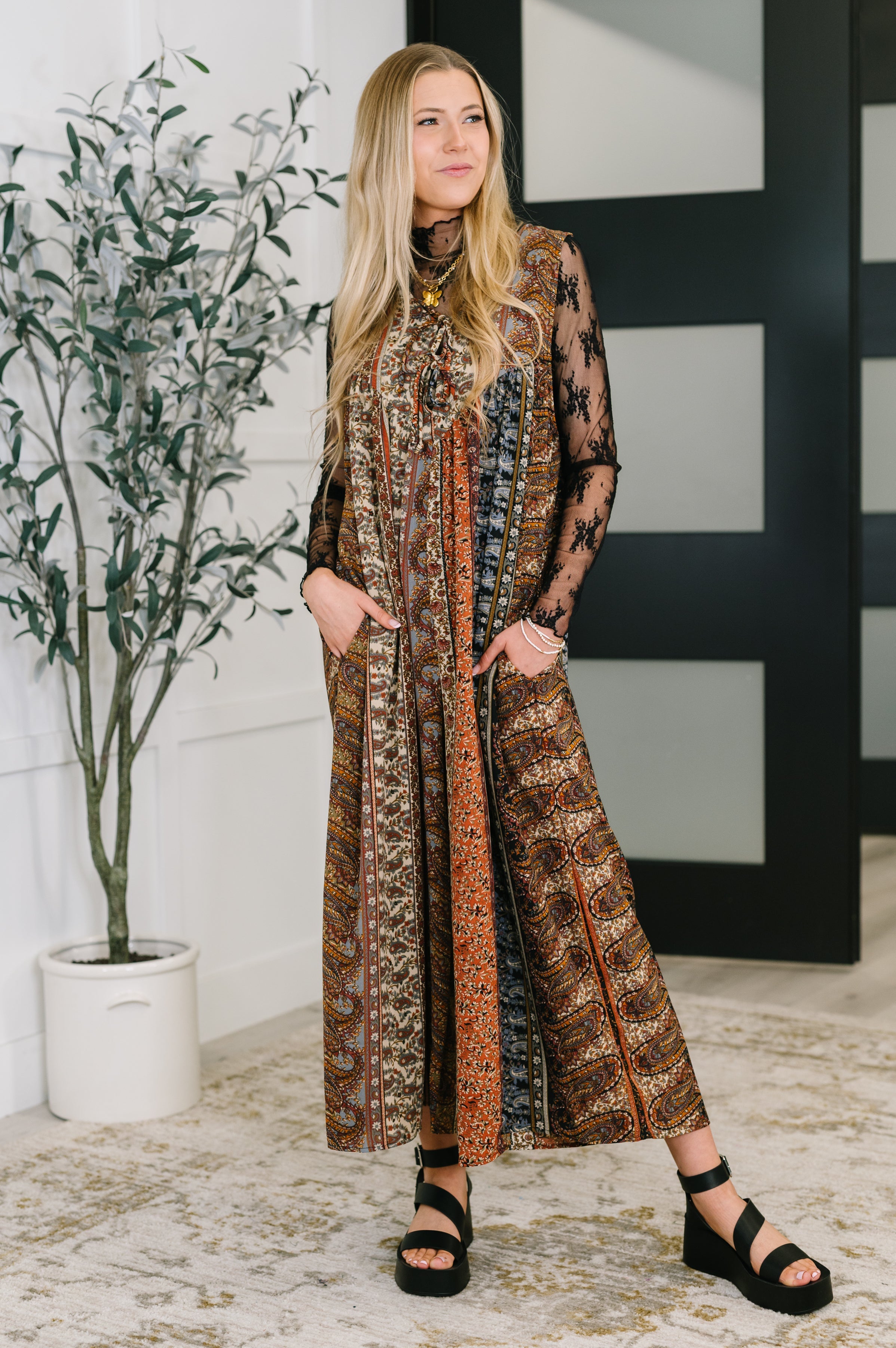 Going with the Flow Mixed Print Jumpsuit - Charming Charlie