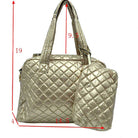 Gold 2 N 1 Large Quilted Tote Bag With Pouch, has plenty of room to carry all your handy items with ease. It also comes with a removable insert bag that doubles as lining to the bag or can be removed and worn as a shoulder bag. Trendy and beautiful bag that amps up your outlook while carrying. Great for different activities including quick getaways, long weekends, picnics, beach, or even going to the gym! Easy to carry with you in your hands or around your shoulders.