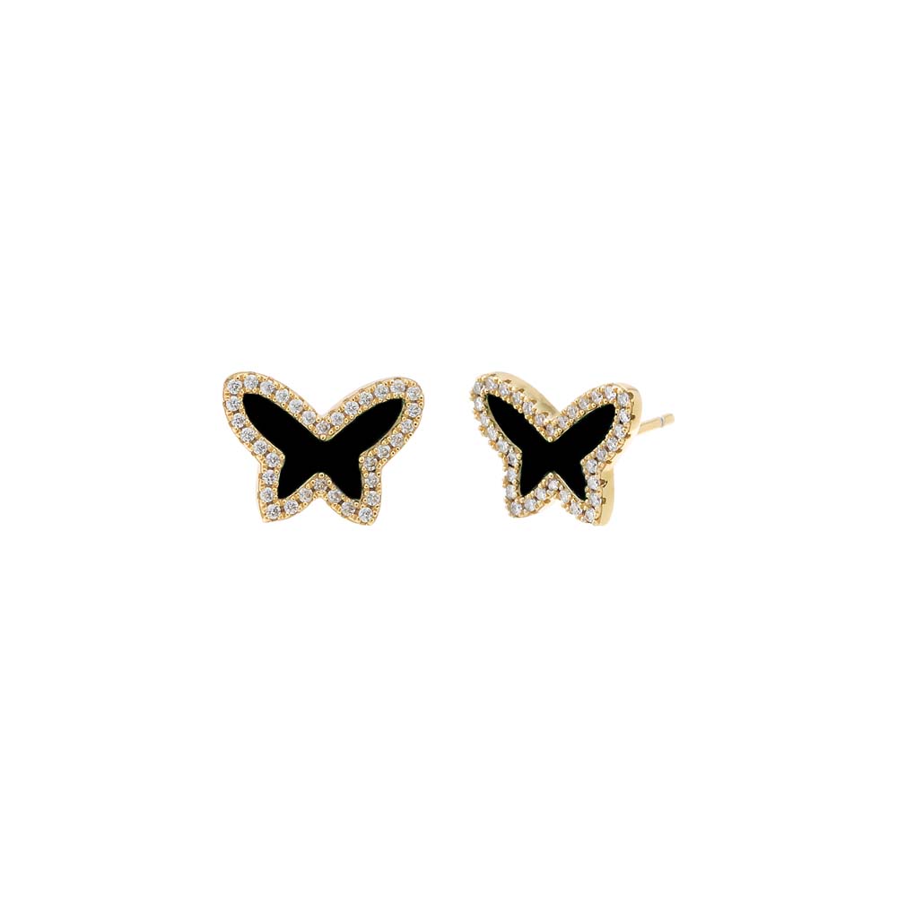 Onyx Pave Colored Stone Butterfly Stud Earring - Adina's Jewels