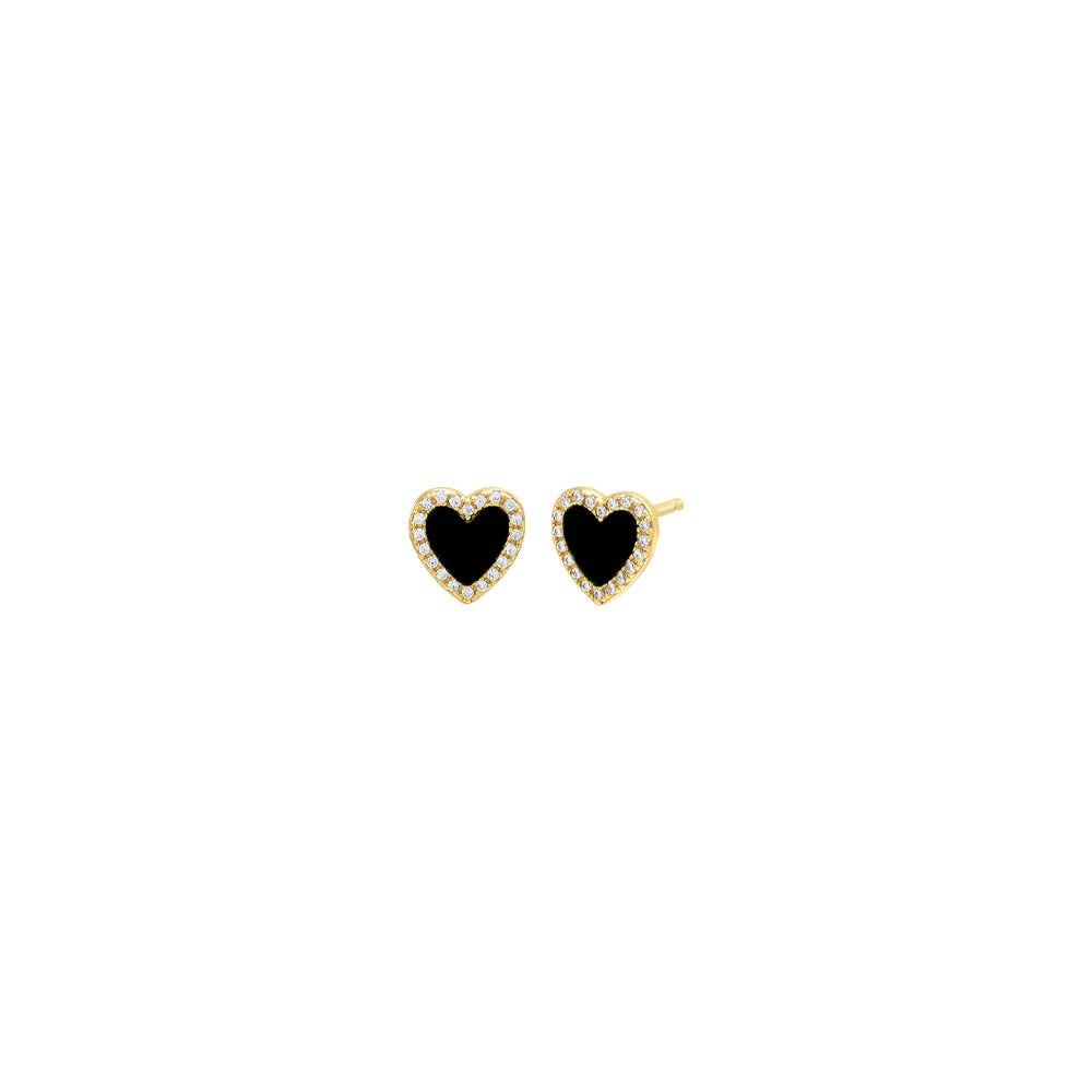 Onyx / Pair Colored Stone Pavé Heart Stud Earring - Adina's Jewels