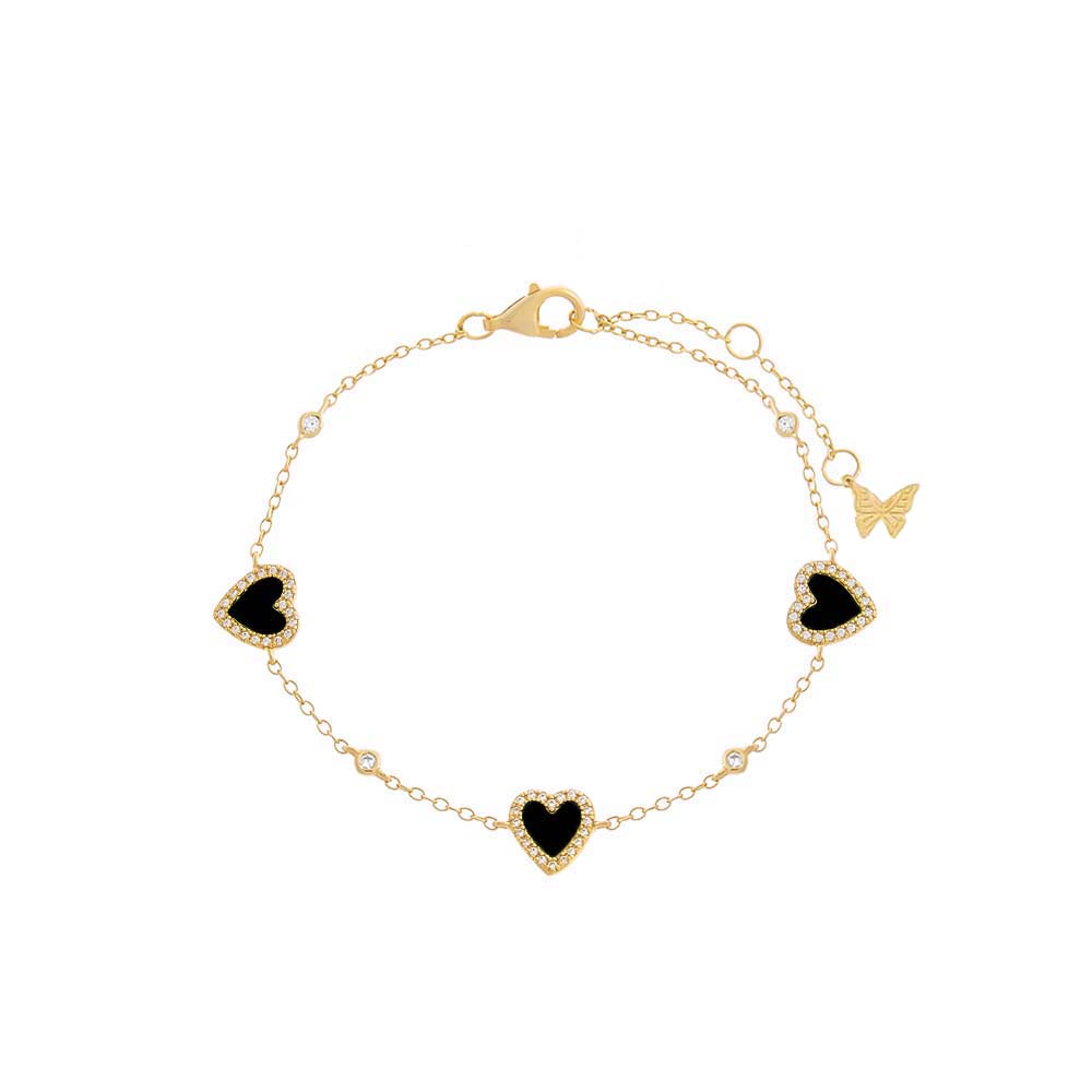 Onyx Pavé Multi Heart Stone Bracelet - Adina's Jewels
