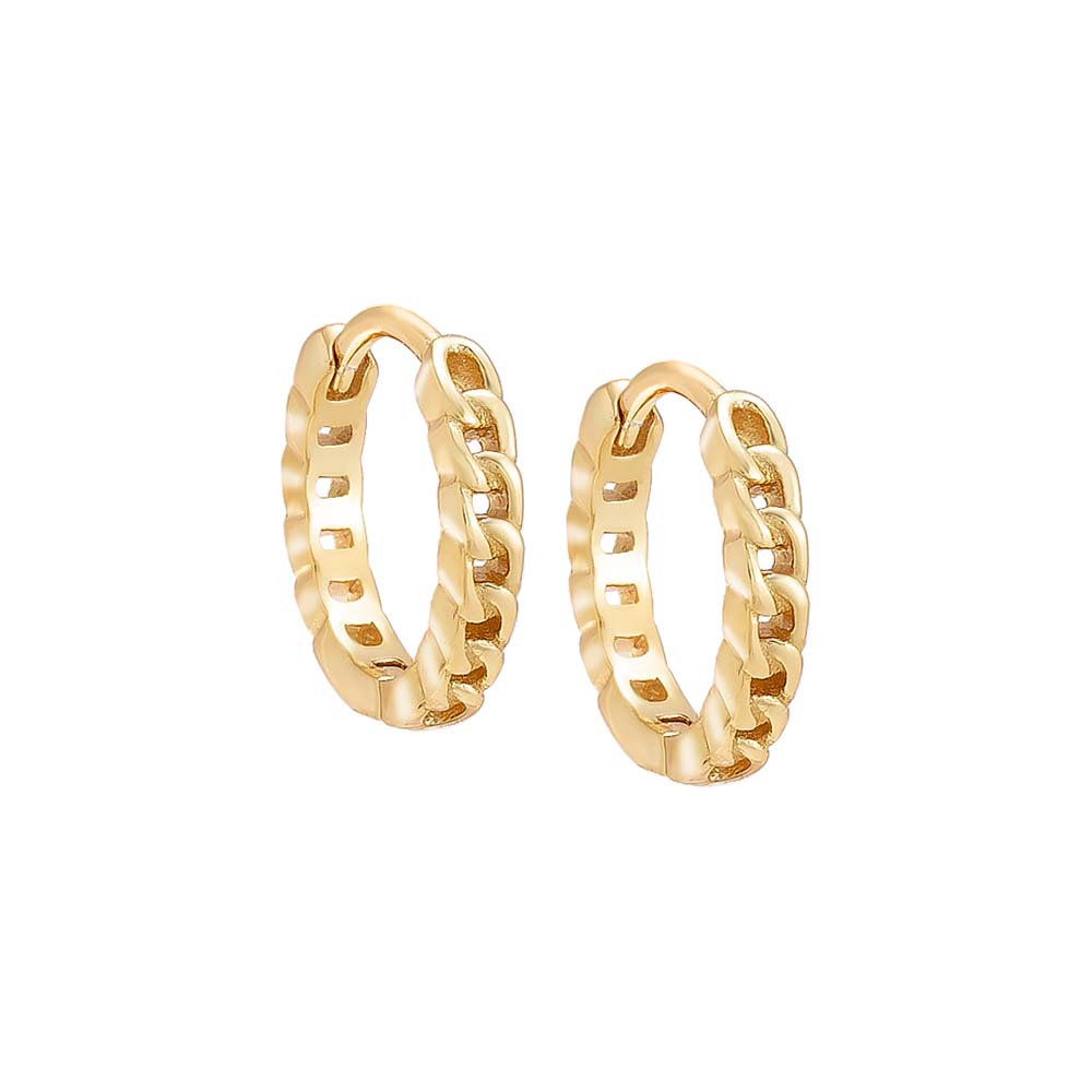 Gold / Pair Mini Solid Cuban Chain Huggie Earring - Adina's Jewels