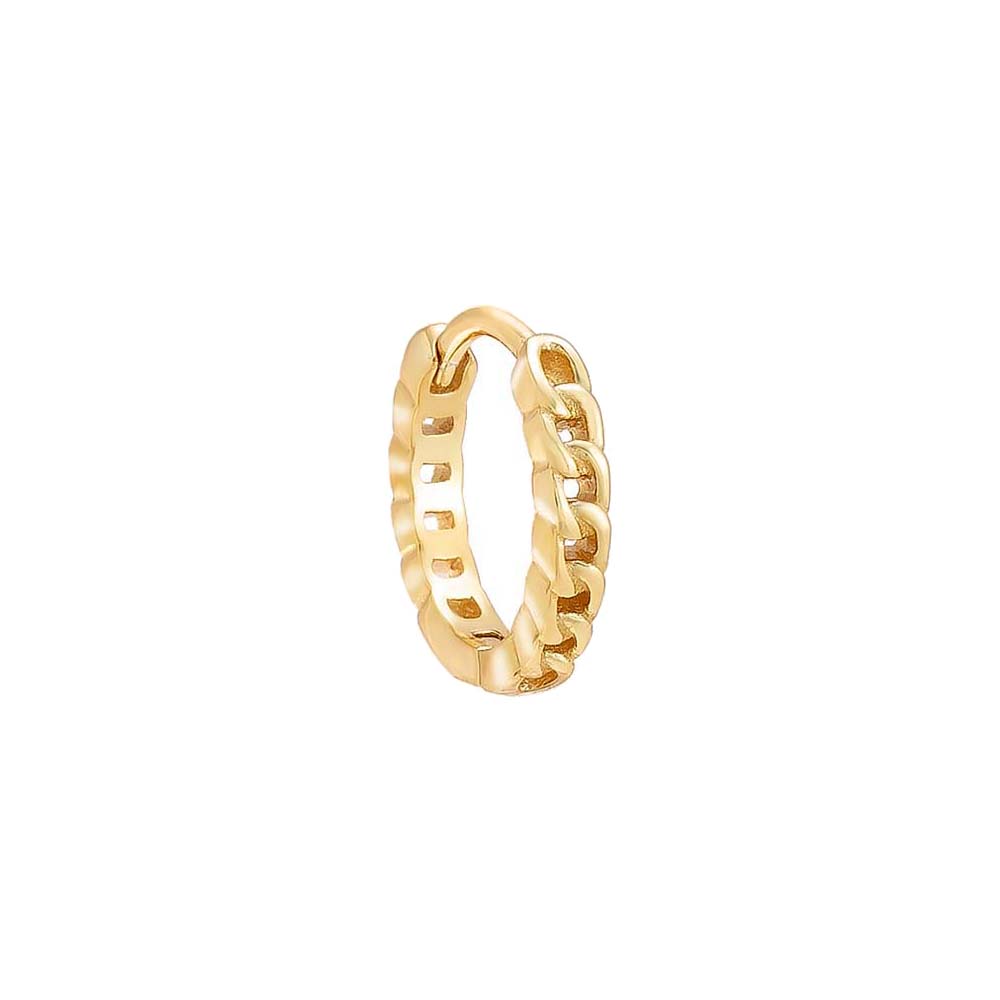 Gold / Single Mini Solid Cuban Chain Huggie Earring - Adina's Jewels