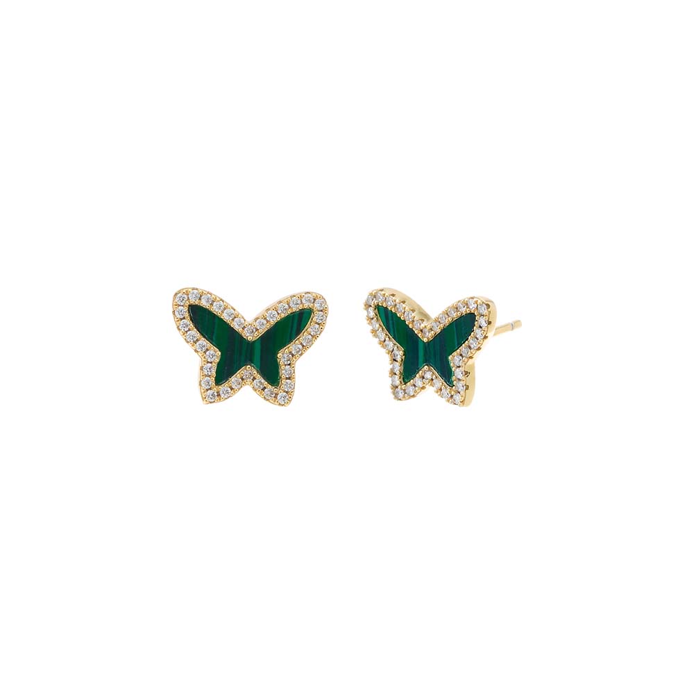 Malachite Pave Colored Stone Butterfly Stud Earring - Adina's Jewels
