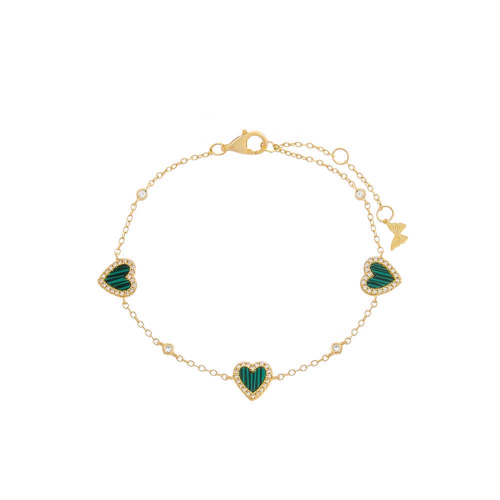 Malachite Pavé Multi Heart Stone Bracelet - Adina's Jewels