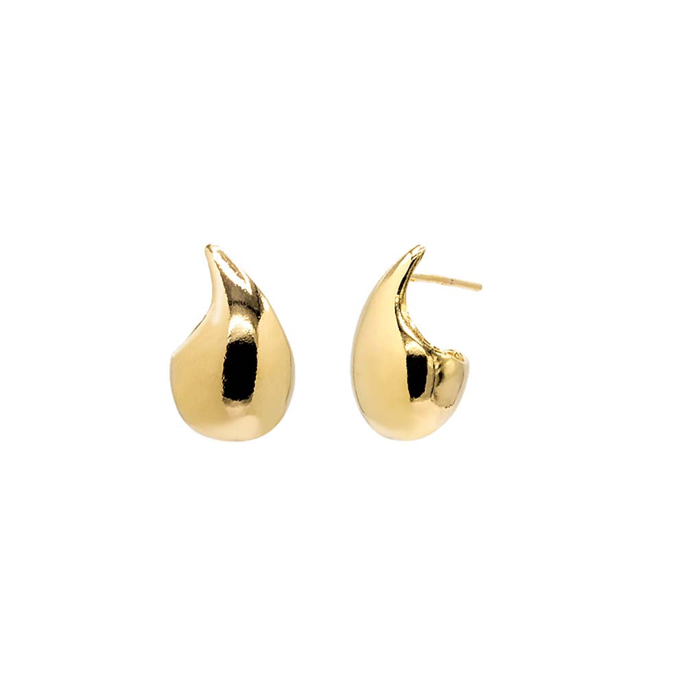 Gold / 14MM Solid Curved Teardrop Hoop Earring - Adina's Jewels