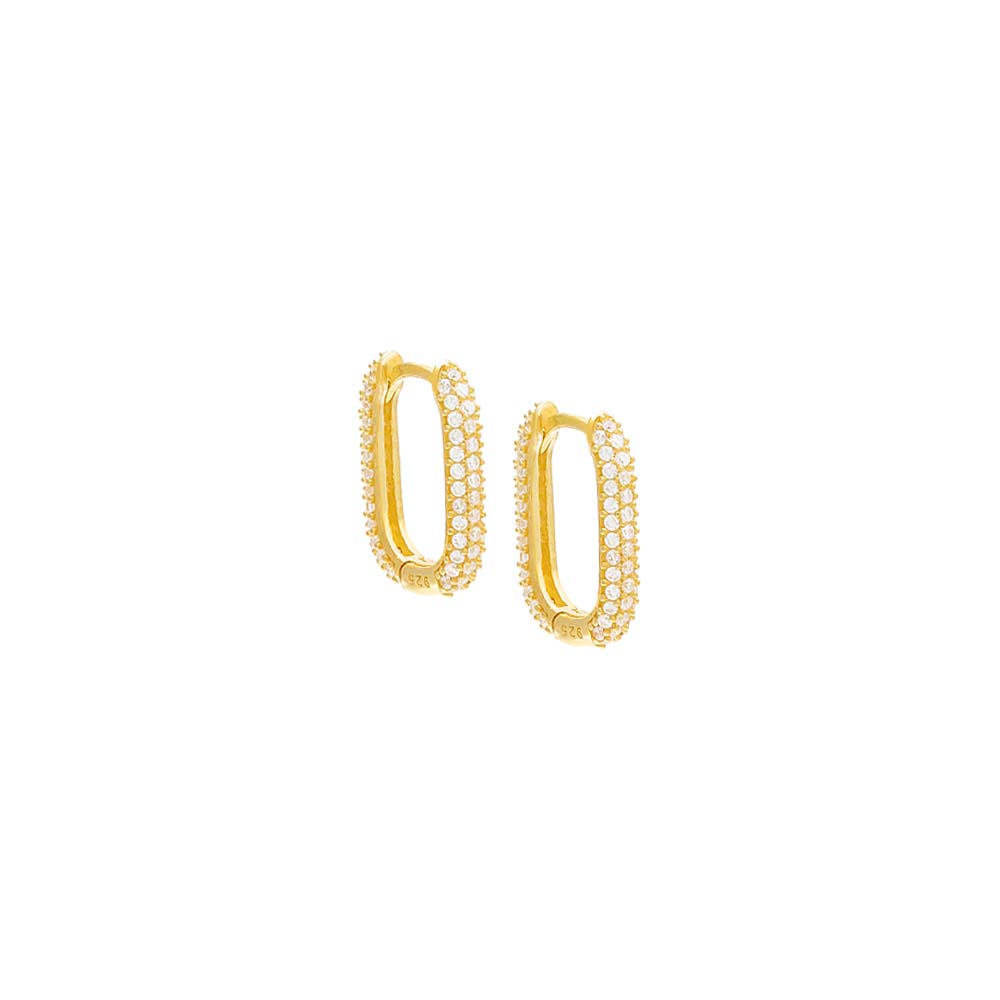 Gold / 17MM Pavé Oval Huggie Earring - Adina's Jewels