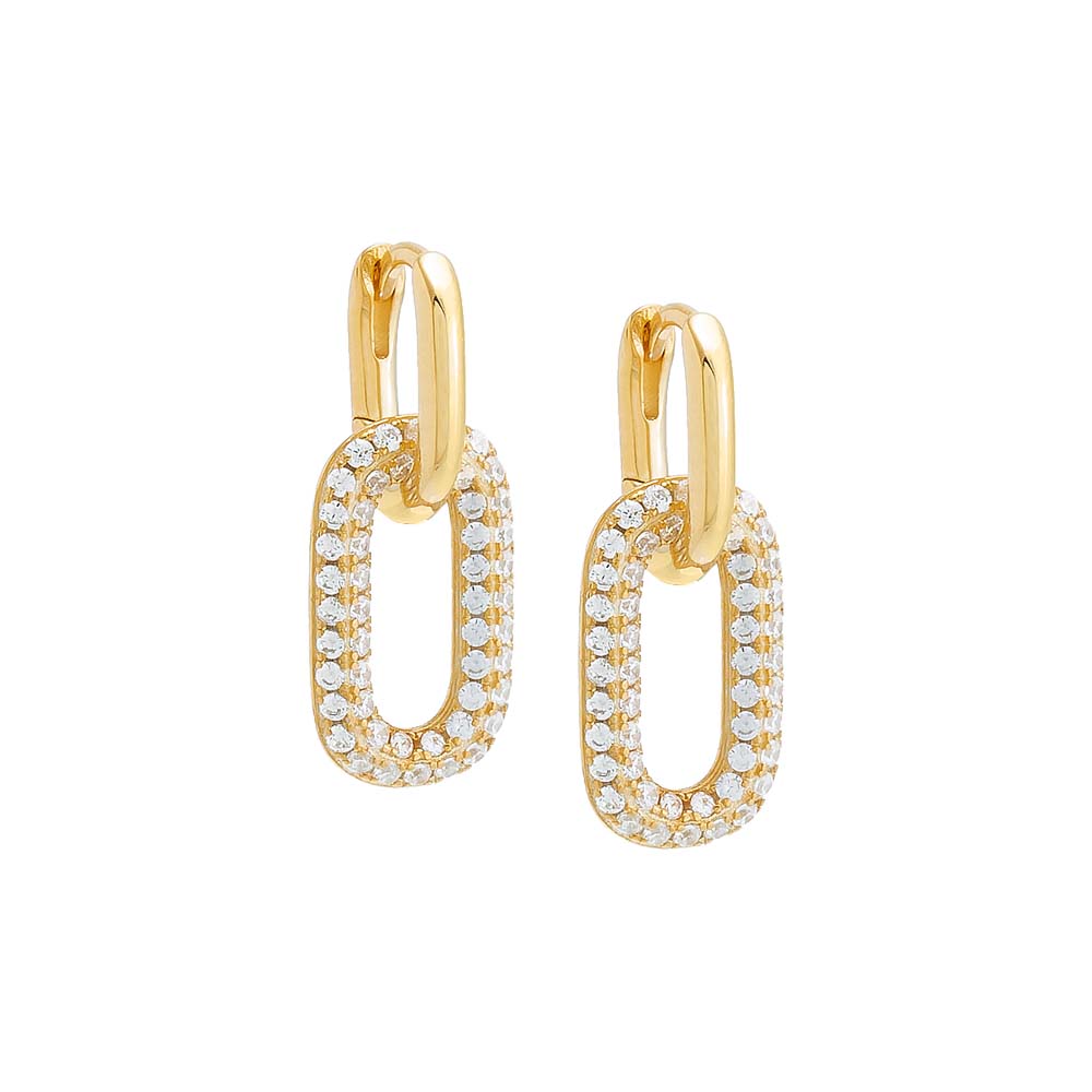 Gold / Pair Pavé Oval Shaped Drop Huggie Earring - Adina's Jewels