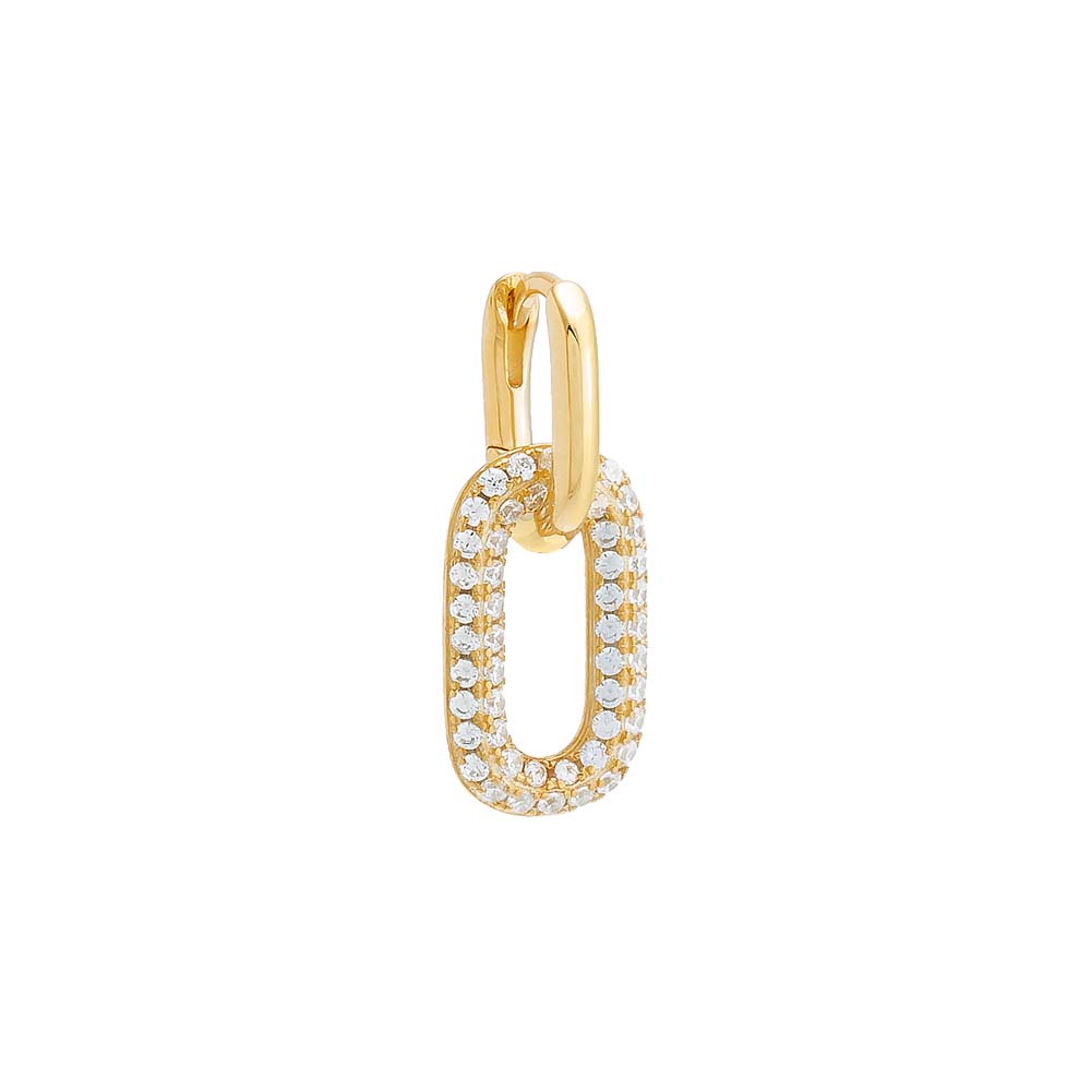 Gold / Single Pavé Oval Shaped Drop Huggie Earring - Adina's Jewels