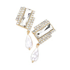 Gold Rectangle Stone  Freshwater Pearl Dangle Evening Earrings. Look like the ultimate fashionista with these Earrings! Add something special to your outfit ! It will be your new favorite accessory. Perfect Birthday Gift, Anniversary Gift, Mother's Day Gift, Graduation Gift, Prom Jewelry, Just Because Gift, Thank you Gift.