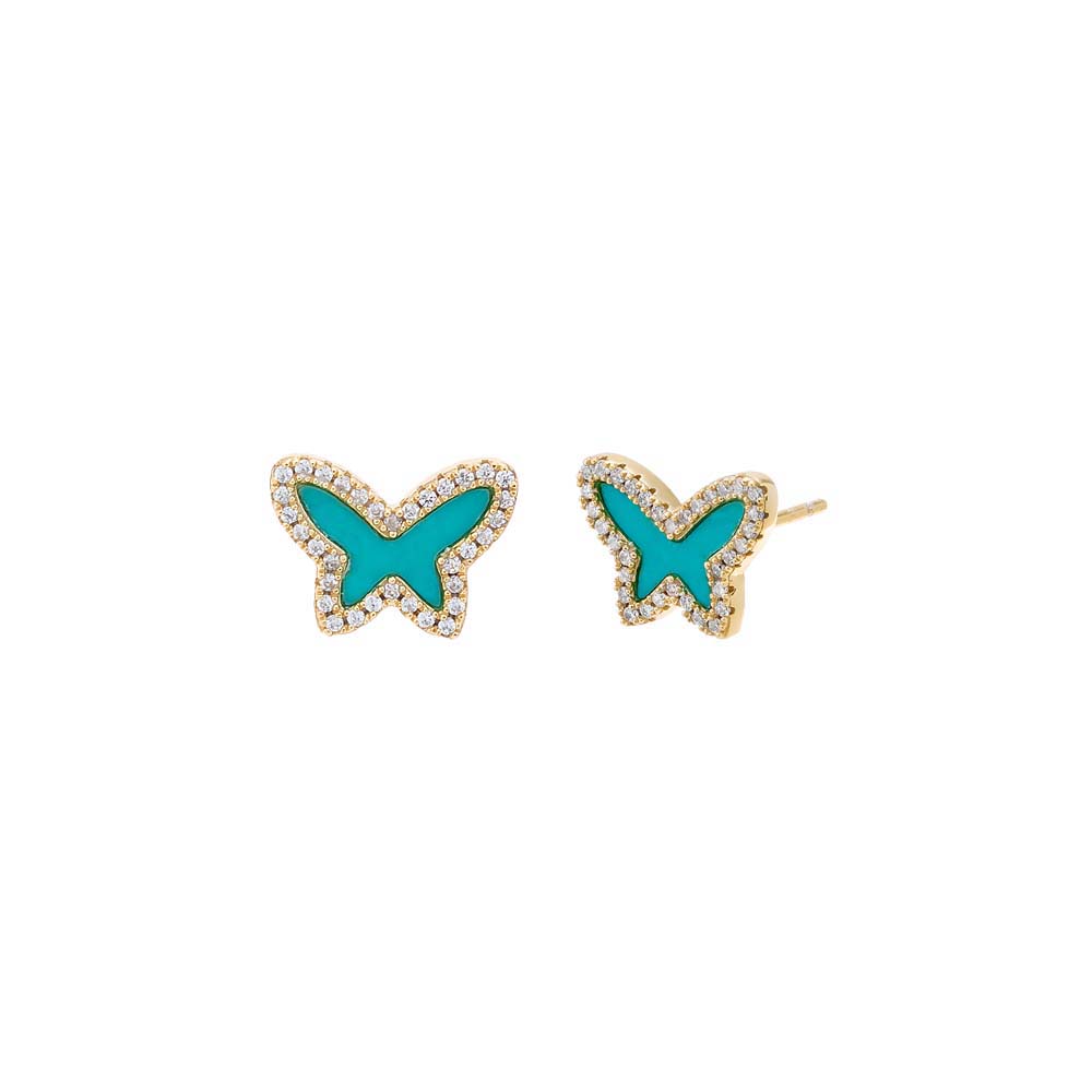 Turquoise Pave Colored Stone Butterfly Stud Earring - Adina's Jewels