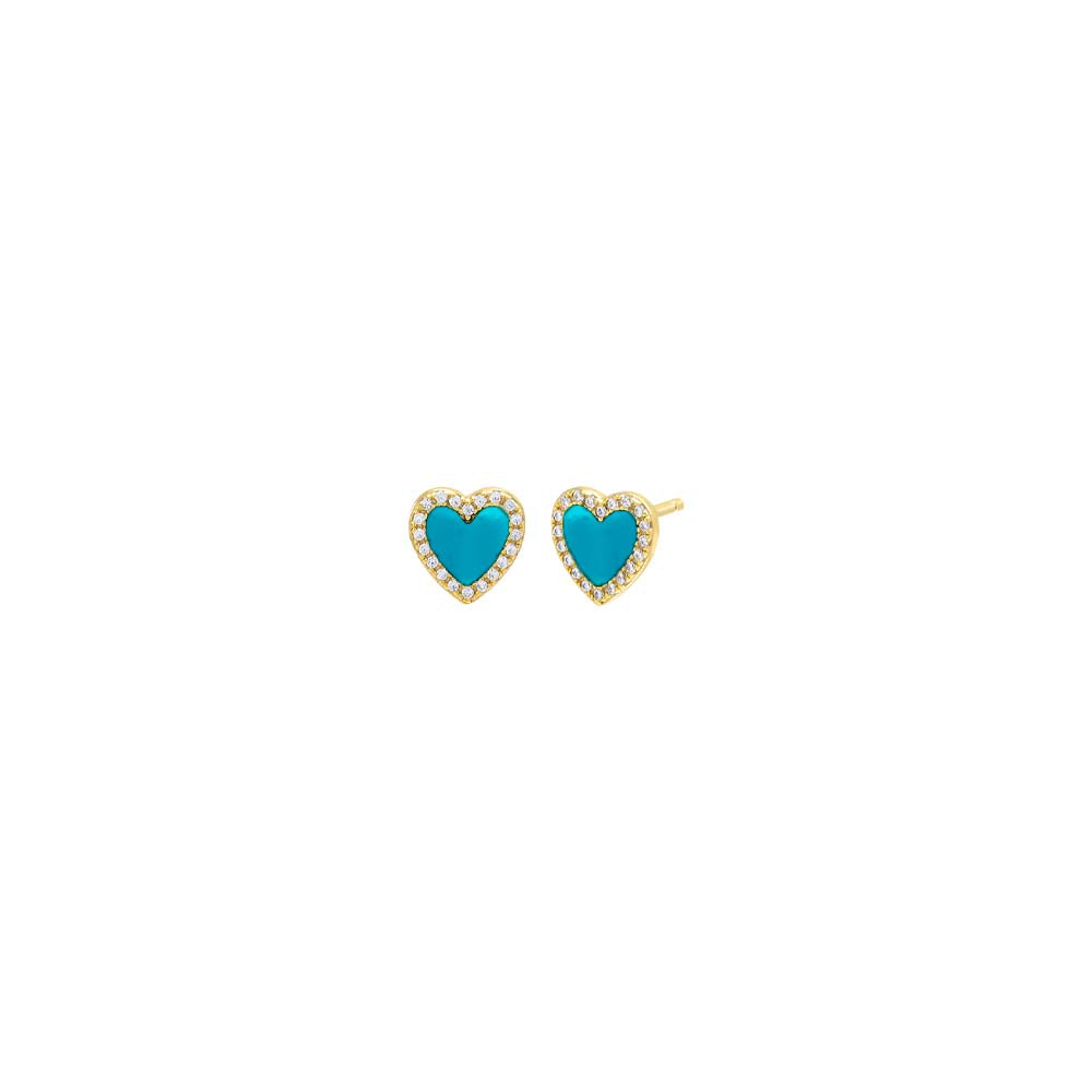 Turquoise / Pair Colored Stone Pavé Heart Stud Earring - Adina's Jewels