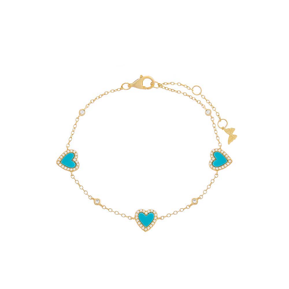 Turquoise Pavé Multi Heart Stone Bracelet - Adina's Jewels