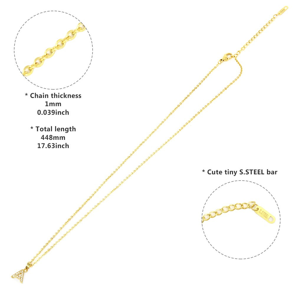 Gold U Stainless Steel CZ Stone Paved Monogram Pendant Necklace features a stunning and unique design. The high-quality stainless steel construction and CZ stone pave detailing ensures durability and add a touch of elegance. Perfect for accessorizing any outfit and making a personalized statement.