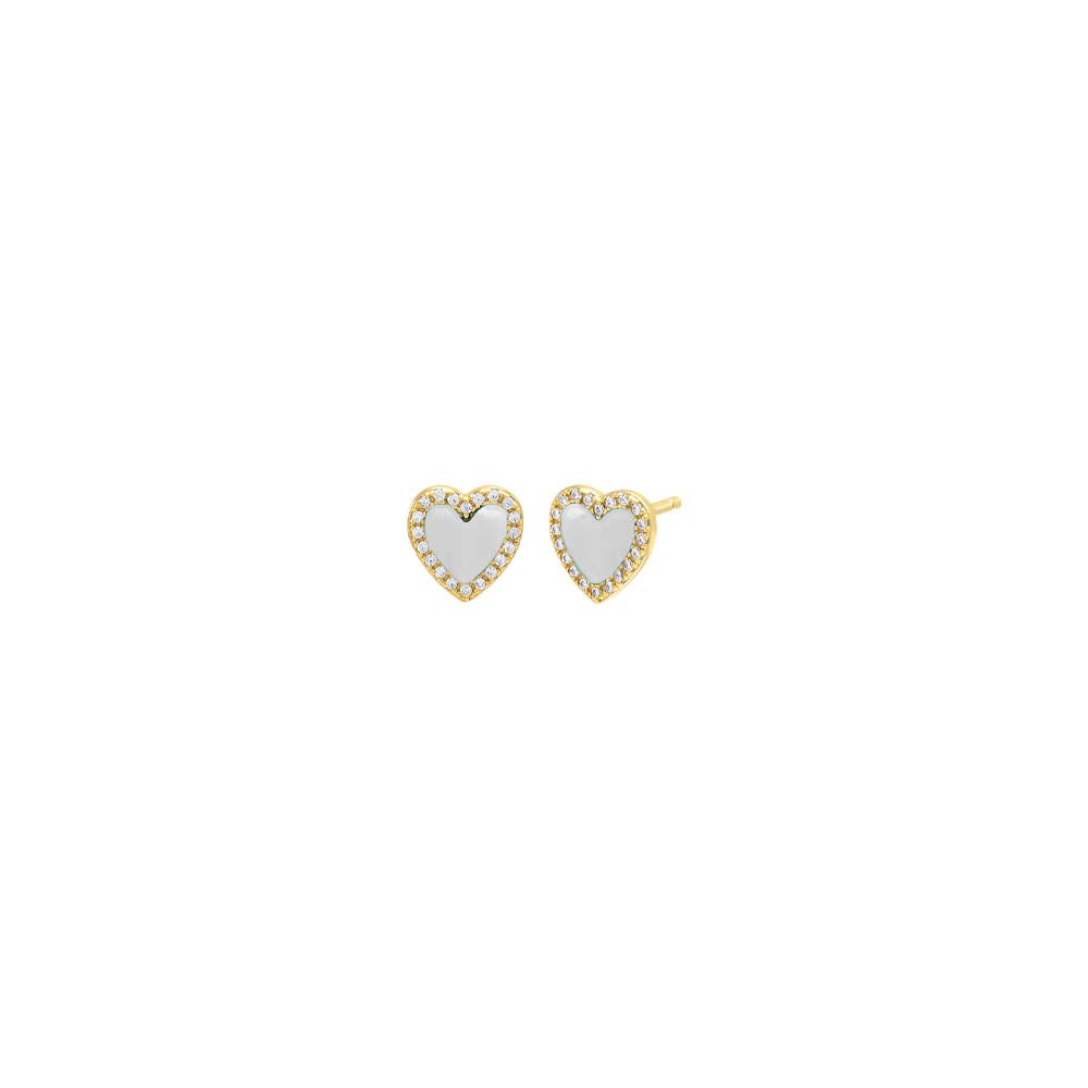 Mother of Pearl / Pair Colored Stone Pavé Heart Stud Earring - Adina's Jewels
